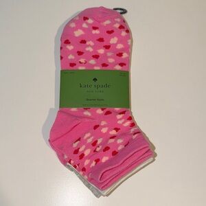 NWT Kate Spade 3 pairs of quarter socks Pink and Red Hearts, white, gray